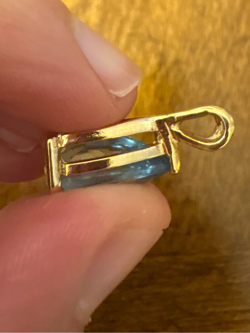 Gold Tone Blue Sapphire Teardrop Pendant Pear Cut Statement Necklace Charm - Picture 9 of 14